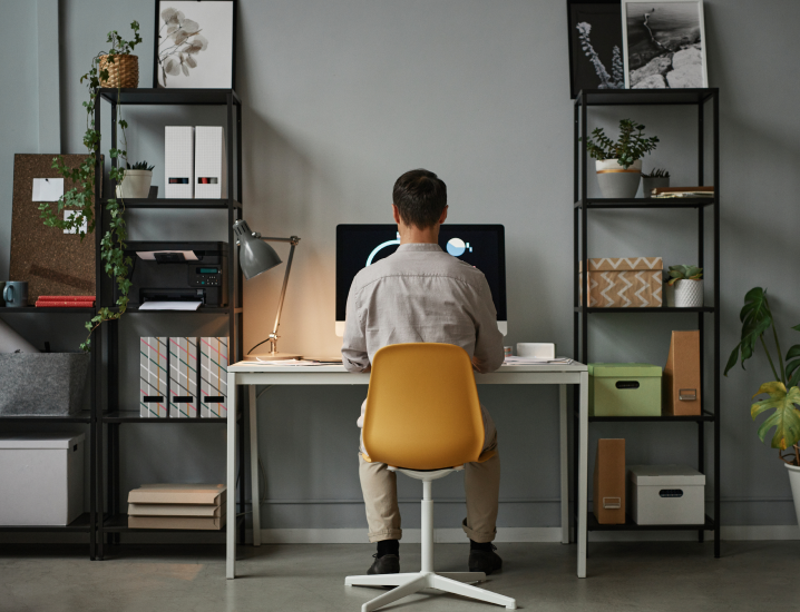 man working at home